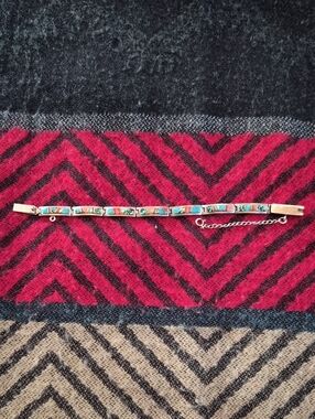 Antique Zuni Sterling Silver Turquoise Inlay Link Bracelet - Women's